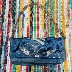 Blue satin hybrid crossbody handbag